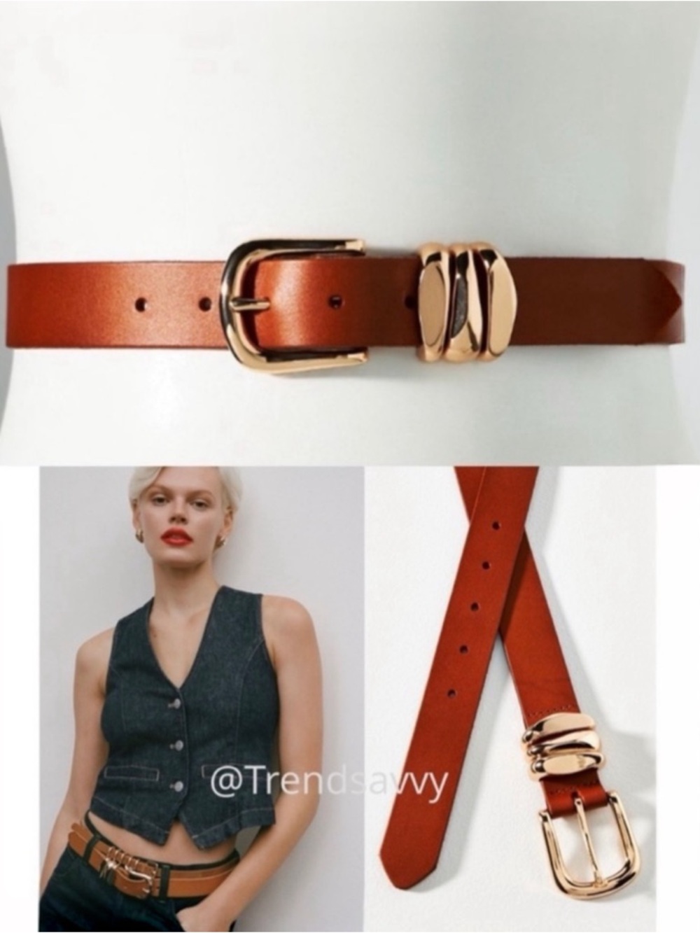 ANTHROPOLOGIE Structured Keeper Belt Brown Leather Gold Buckle Size X Large NWT